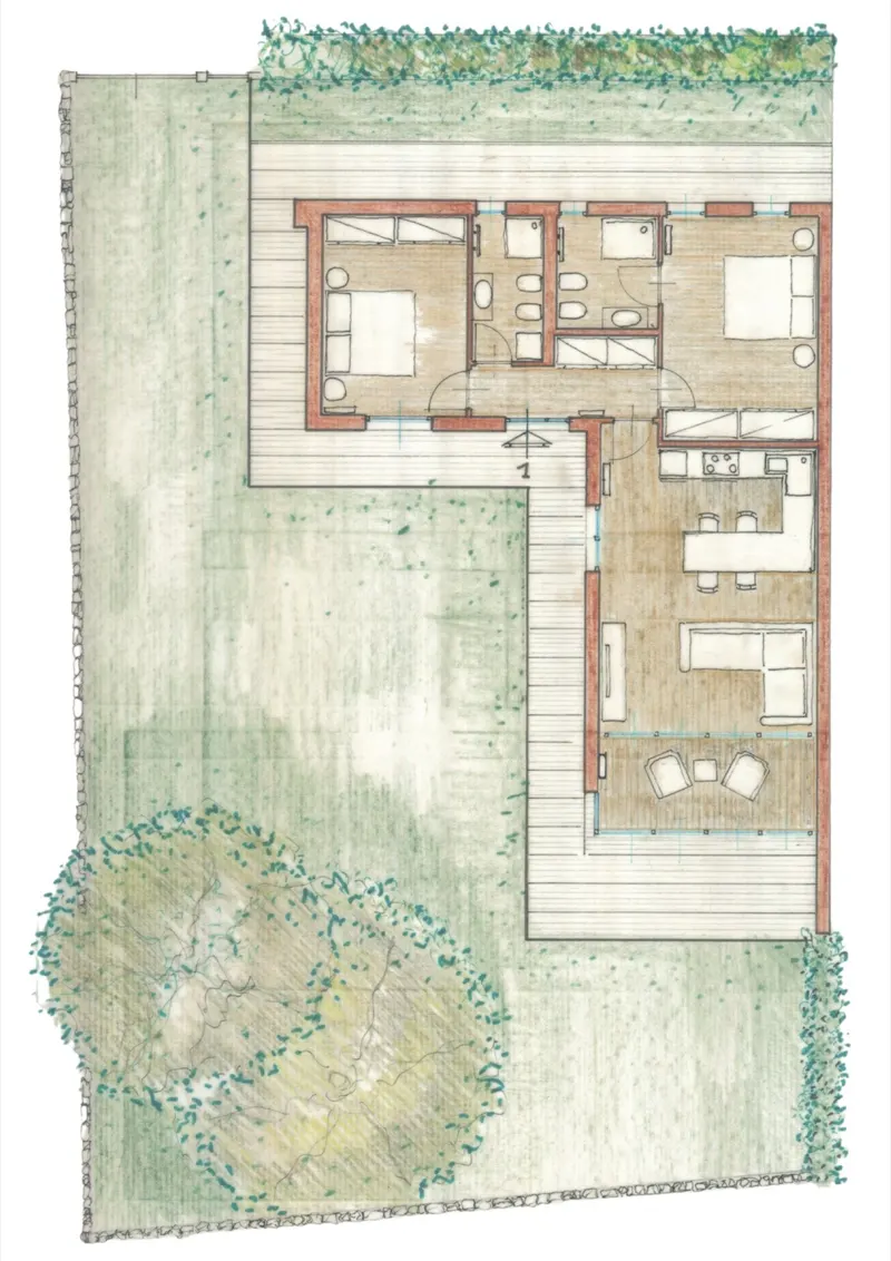 Floor plans — Elegie Duino · Two-bedroom ground floor with garden — Duino