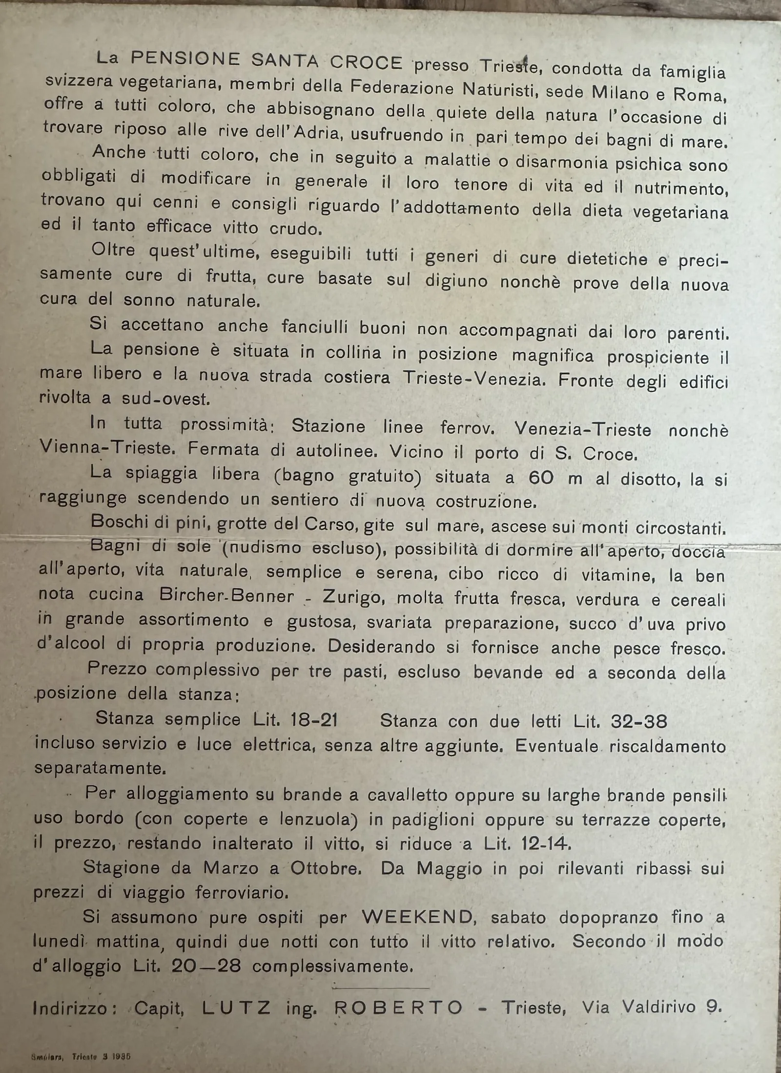 «La Pensione Santa Croce presso Trieste»