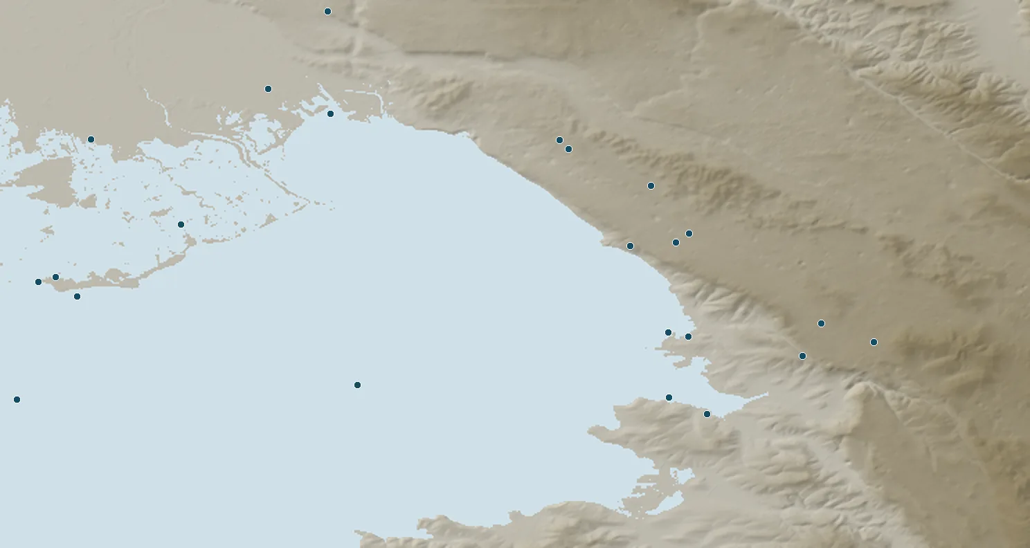 Carta in rilievo del Carso e del golfo di Trieste, da Grado a Muggia, con le stazioni meteo dell'ARPA FVG